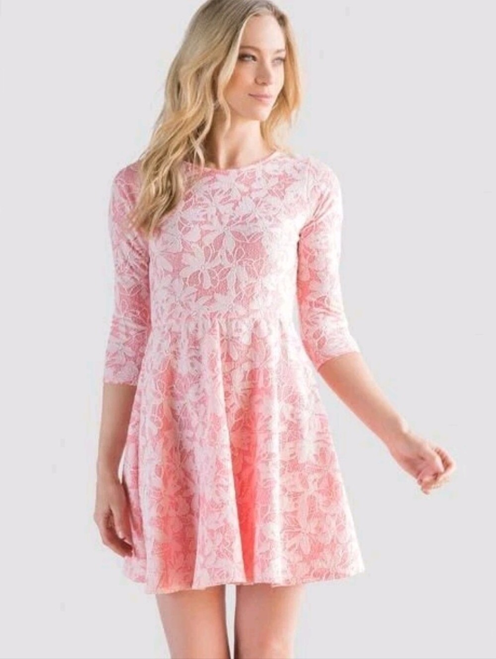 FRANCESCA'S BIRDCAGE JANYCE SKATER DRESS PEACH PINK Lace SMALL